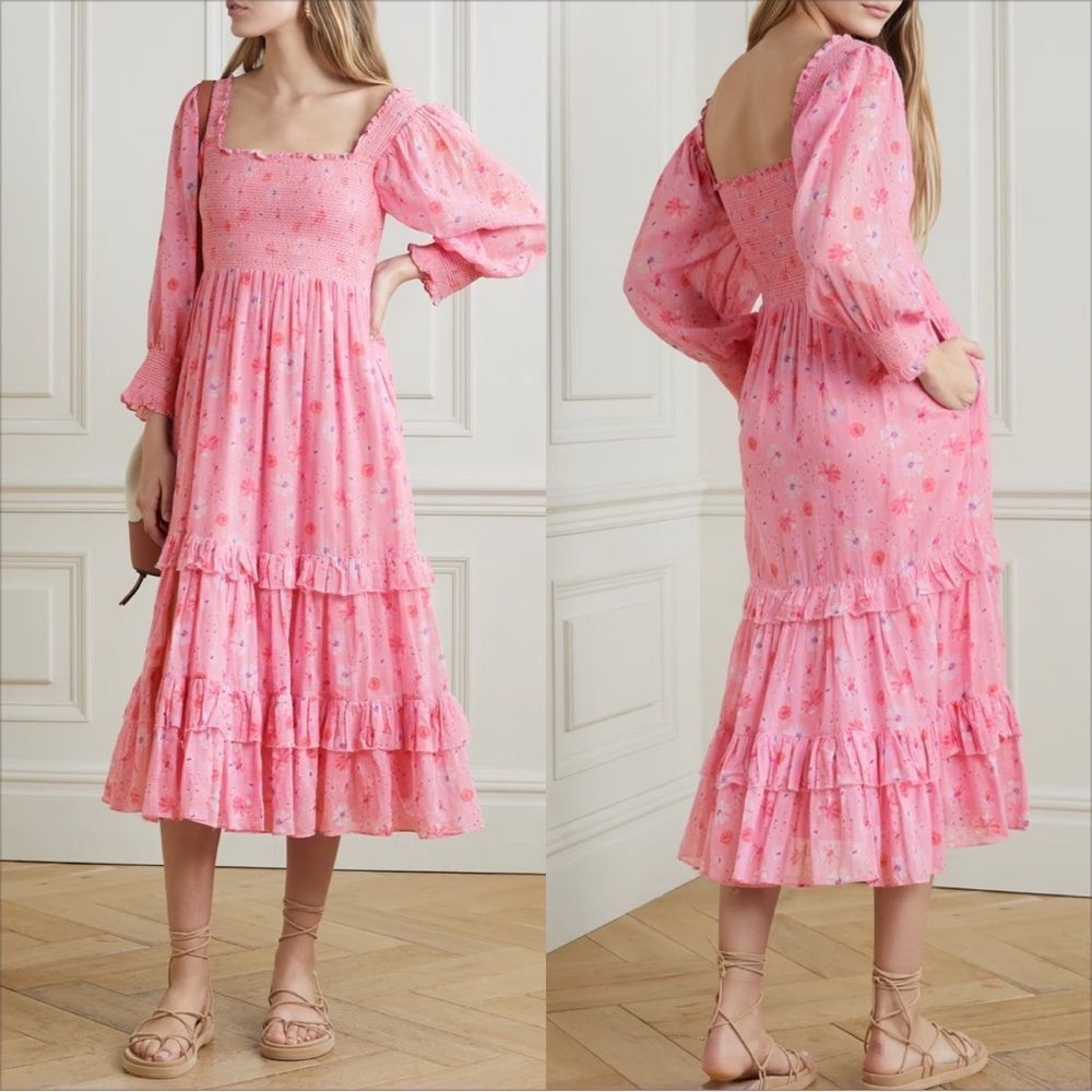LOVESHACKFANCY Miri shirred floral print dress on size M